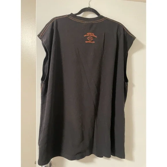 Carolina Harley-Davidson Waffle Knit Shirt Black With Embroidered Sleeveless 2XL - Picture 4 of 9